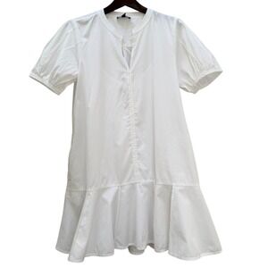 J.Crew‎ White Poplin Mini Dress – Puff Sleeve – Lined – Size M  *imperfection*